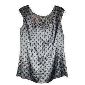 Banana‎ Republic Silk Blouse Women Small Gray Navy Blue Polka Dots Cap Sleeve
